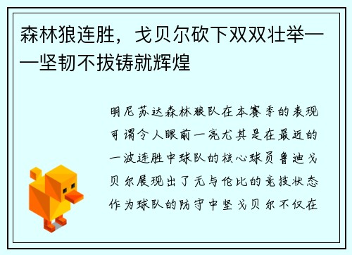 森林狼连胜，戈贝尔砍下双双壮举——坚韧不拔铸就辉煌